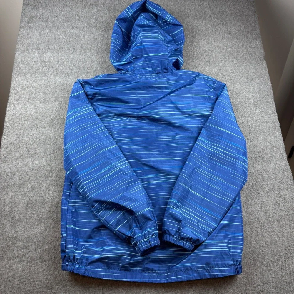 Eddie Bauer Windbreaker Jacket Kids L (14/16) Blue Striped Hooded Mesh‎ Lined